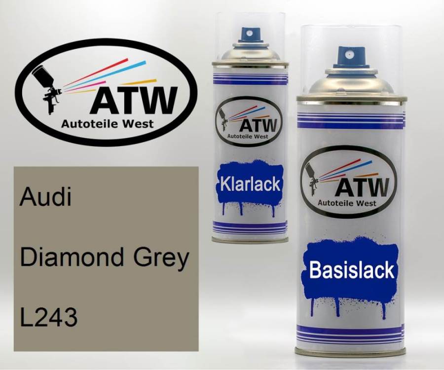 Audi, Diamond Grey, L243: 400ml Sprühdose + 400ml Klarlack - Set, von ATW Autoteile West.